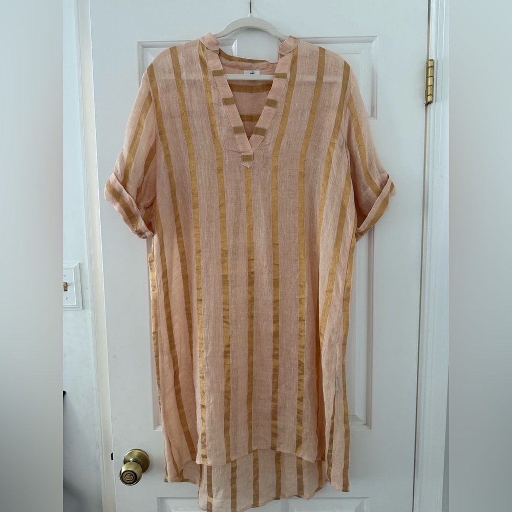 JOSHI Striped Midi Dress LIKE NEW CONDITION Size Large - Peach with Gold Stripes